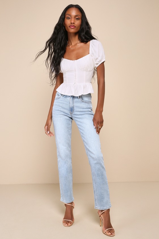 Profoundly Precious White Linen Puff Sleeve Bustier Top 4