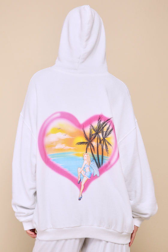Boardwalk Harley White Oversized Airbrush Logo Hoodie 3