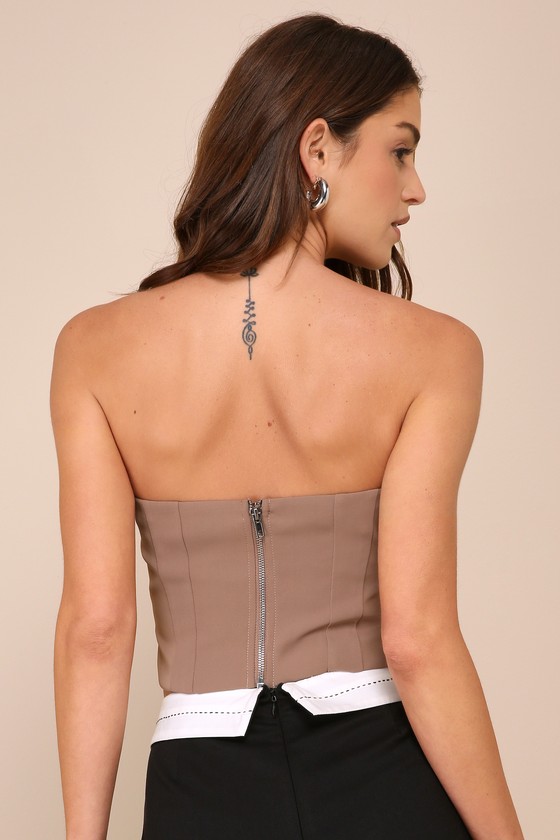 Lulus Chic Invite Dark Taupe Strapless Bustier Crop Top In Taupe