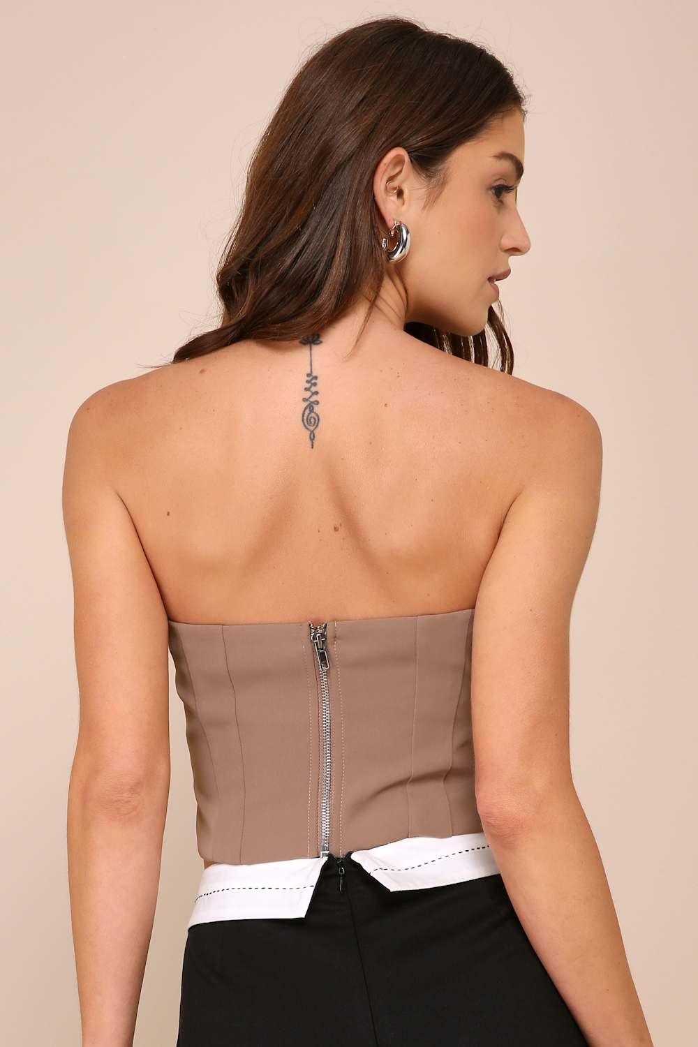 Chic Invite Dark Taupe Strapless Bustier Crop Top