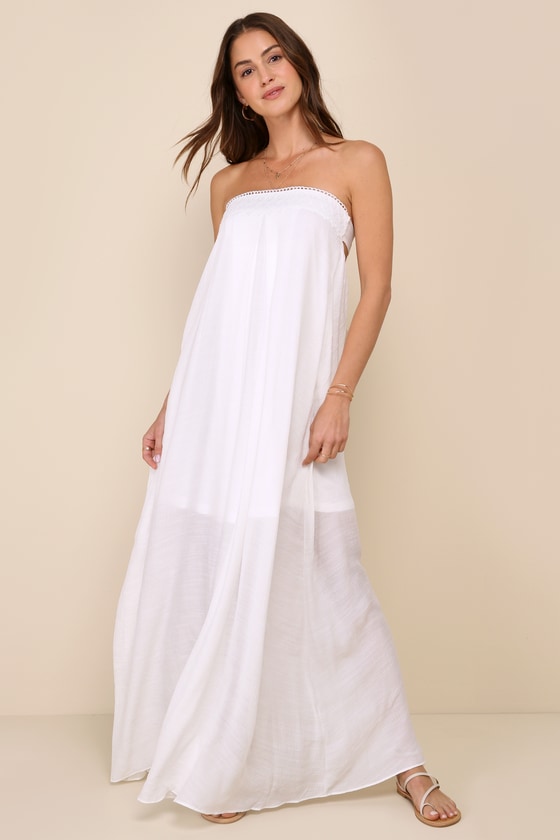 Lulus Adoring Sunshine White Crochet Tie-back Strapless Maxi Dress