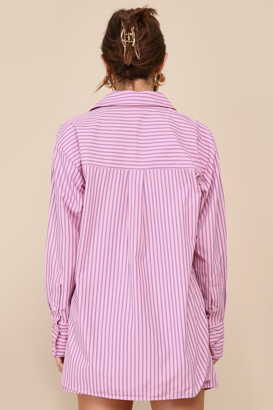 Shop Steve Madden Murphy Pink Striped Collared Long Sleeve Button-up Top