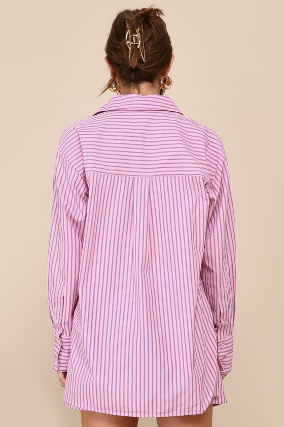 Murphy Pink Striped Collared Long Sleeve Button-Up Top 2