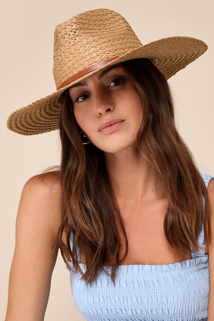 Tan Straw Sun Hat w/ Brown Leather Belt & Buckle Detail Stetson Rush Straw Sun Hat – McKinney Hat Company main image 3