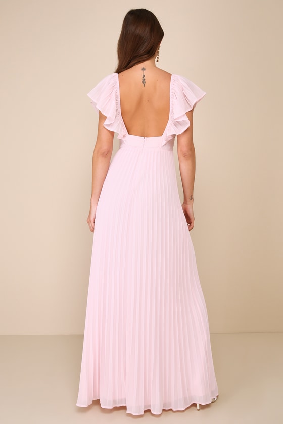LULUS IDEAL OCCASION PINK PLEATED FLUTTER SLEEVE BACKLESS MAXI DRESS