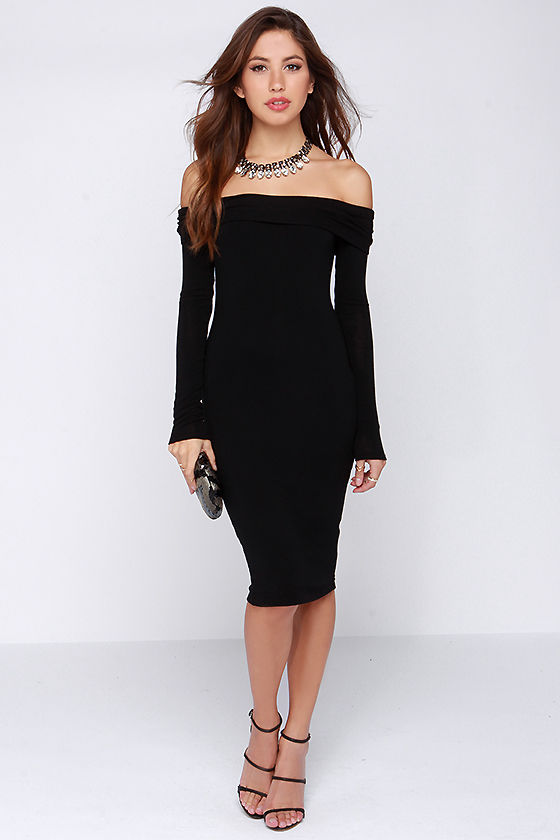 Sassy Black Dress - Off the Shoulder Dress - Sweater Dress - $47.00 - Lulus