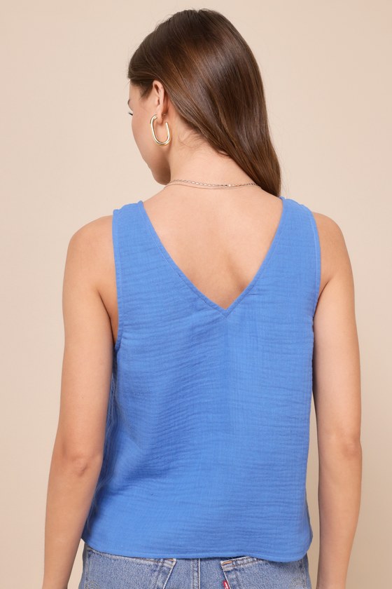 Lulus Summer Spirit Blue Cotton Tank Top In Blue