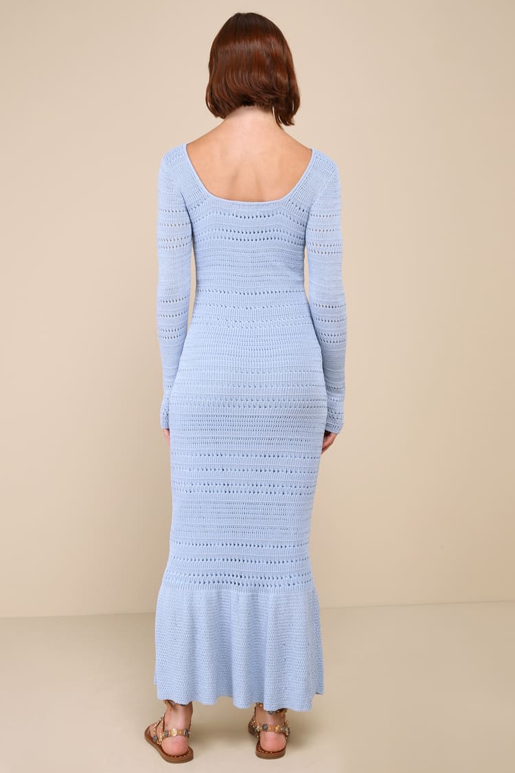 white christmas dresses Mailys blue ruffled-trim crochet-knit midi dress main image 1
