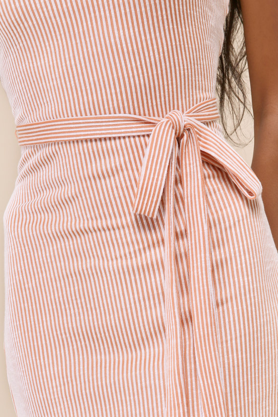 Lulus Perfect Favorite Orange And White Striped Ribbed Mini Dress In White
