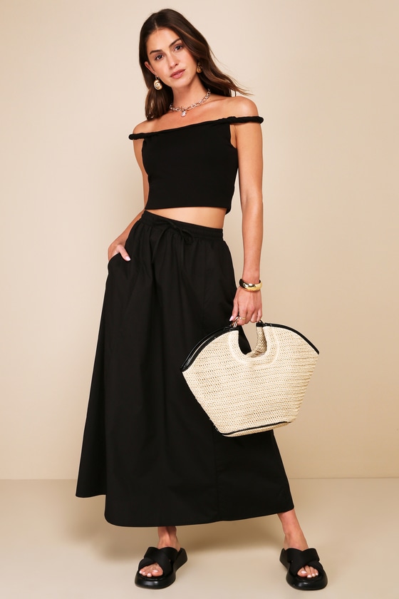 Steve Madden Sunny Black Cotton A-line Maxi Skirt