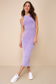 Essentially Sweet Washed Lavender Ribbed Sleeveless Midi Dress