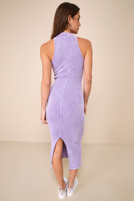 Lulus Essentially Sweet Washed Lavender Ribbed Sleeveless Midi Dress In Purple