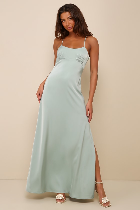 Sage Green Maxi Dress Satin Sleeveless Dress Backless Dress Lulus — free download