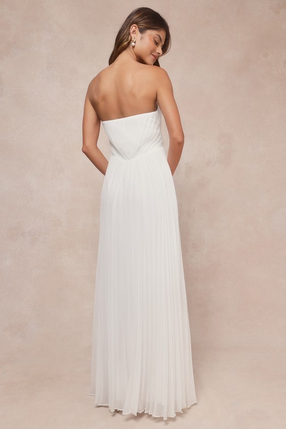 White Pleated Dress - Strapless Dress - A-Line Maxi Dress - Gown - Lulus