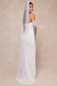 Bountiful Love White Pearl Tulle Long Veil 4