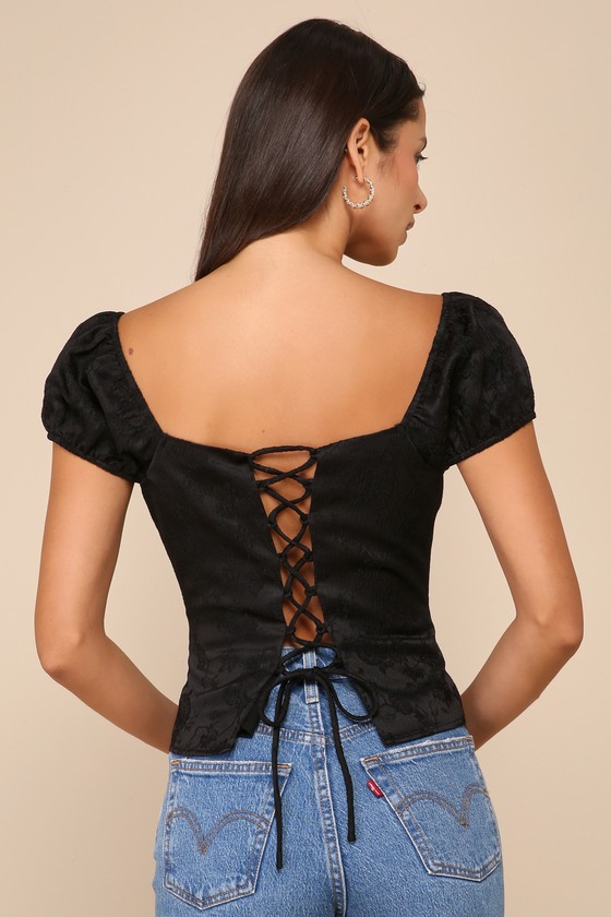 Plus Black Floral Puff Sleeve Top main image 0