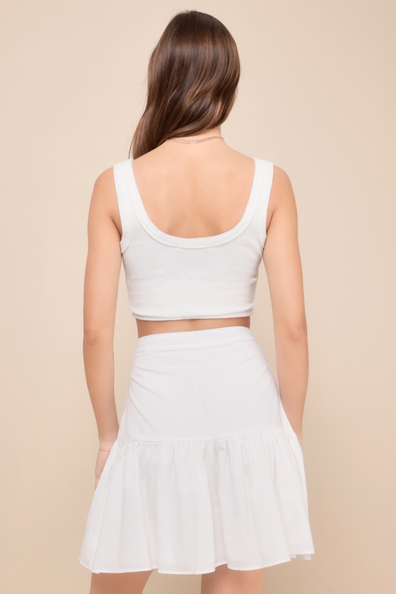 Lulus Crush-worthy Attitude Ivory Drop Hem High Rise Mini Skirt In Ivory