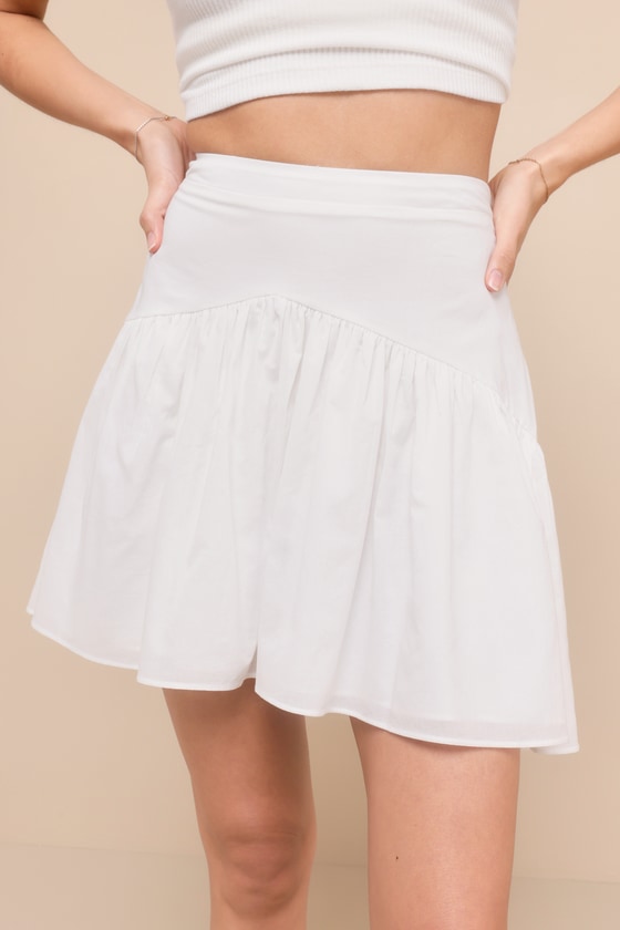 Lulus Crush-worthy Attitude Ivory Drop Hem High Rise Mini Skirt In Ivory