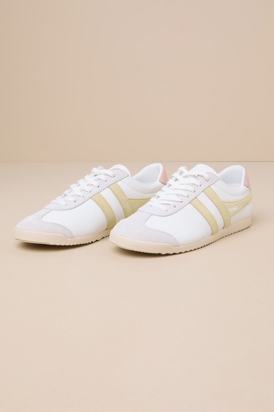 Gola Bullet Pure White And Lemon Suede Leather Sneakers