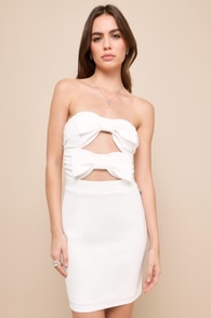 Happy Bow Lucky White Cutout Bow Strapless Mini Dress 5
