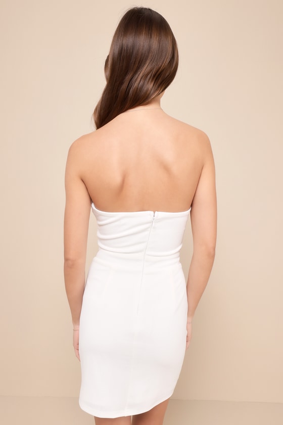 Lulus Happy Bow Lucky White Cutout Bow Strapless Mini Dress In White