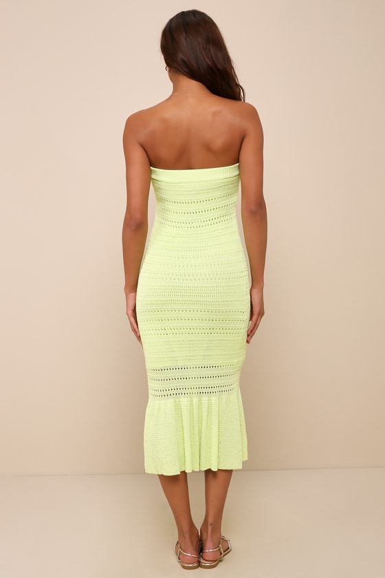 Shop Lulus Palm Springs Sweetie Lime Green Knit Strapless Midi Dress