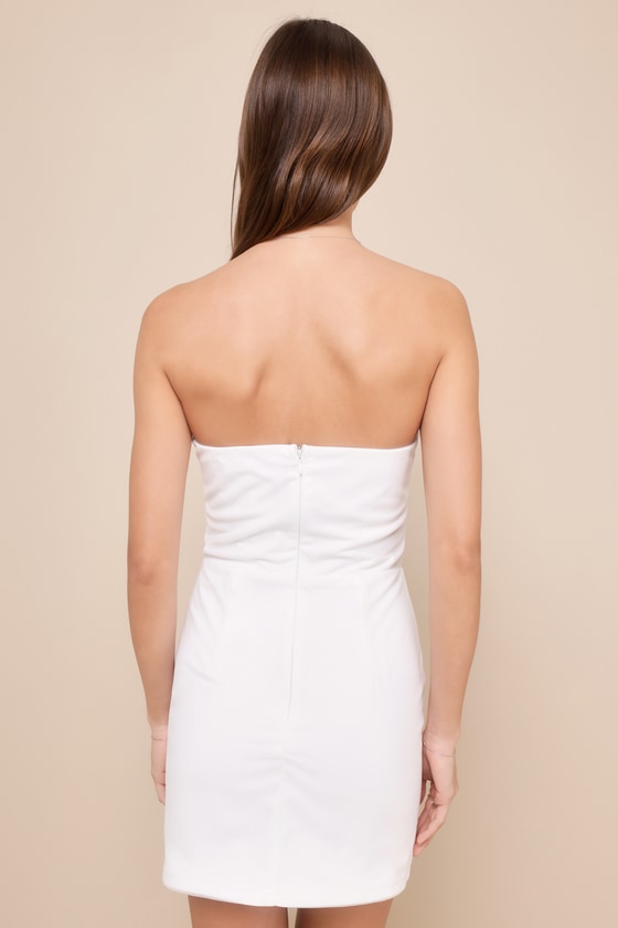 Lulus Idyllic Blooms Ivory Mesh Ruched 3d Floral Strapless Mini Dress In Ivory