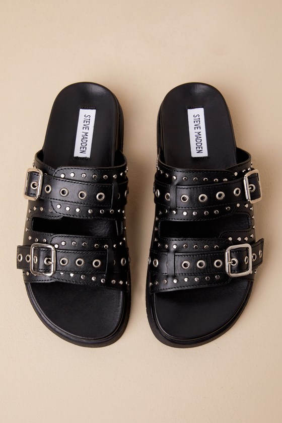 Steve Madden Melanie - Black Slide Sandals - Embellished
