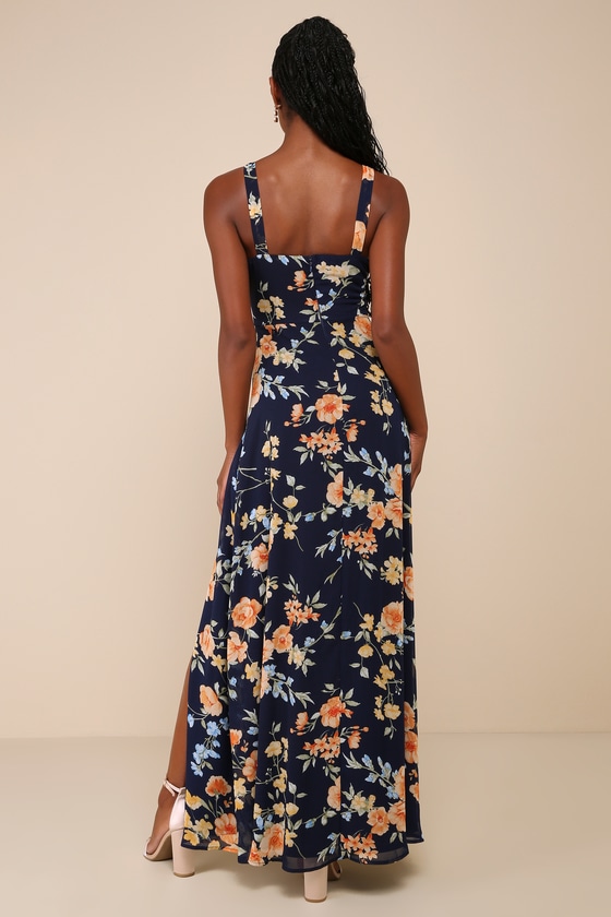 Lulus Remarkable Arrival Navy Blue Floral Sleeveless Maxi Dress In Navy Blue