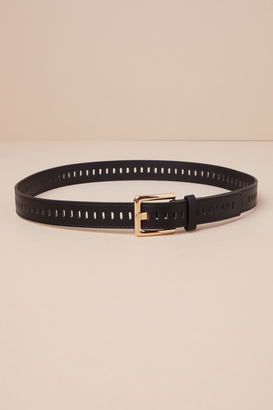 Lulus Essential Finish Black Square Buckle Belt In Black