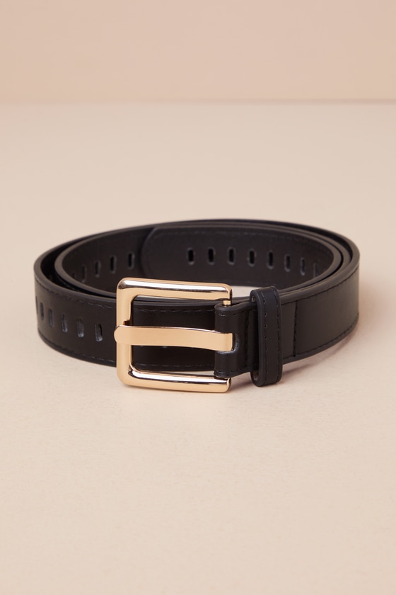 Lulus Essential Finish Black Square Buckle Belt In Black