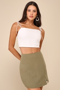 Effortless Outlook Olive Green Linen Mini Skirt