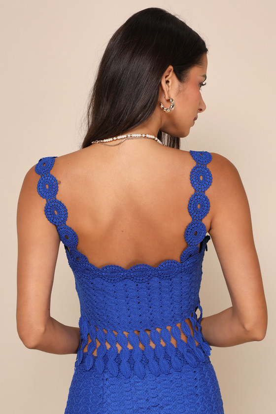 Lulus Getaway Icon Royal Blue Sleeveless Fringe Top In Royal Blue