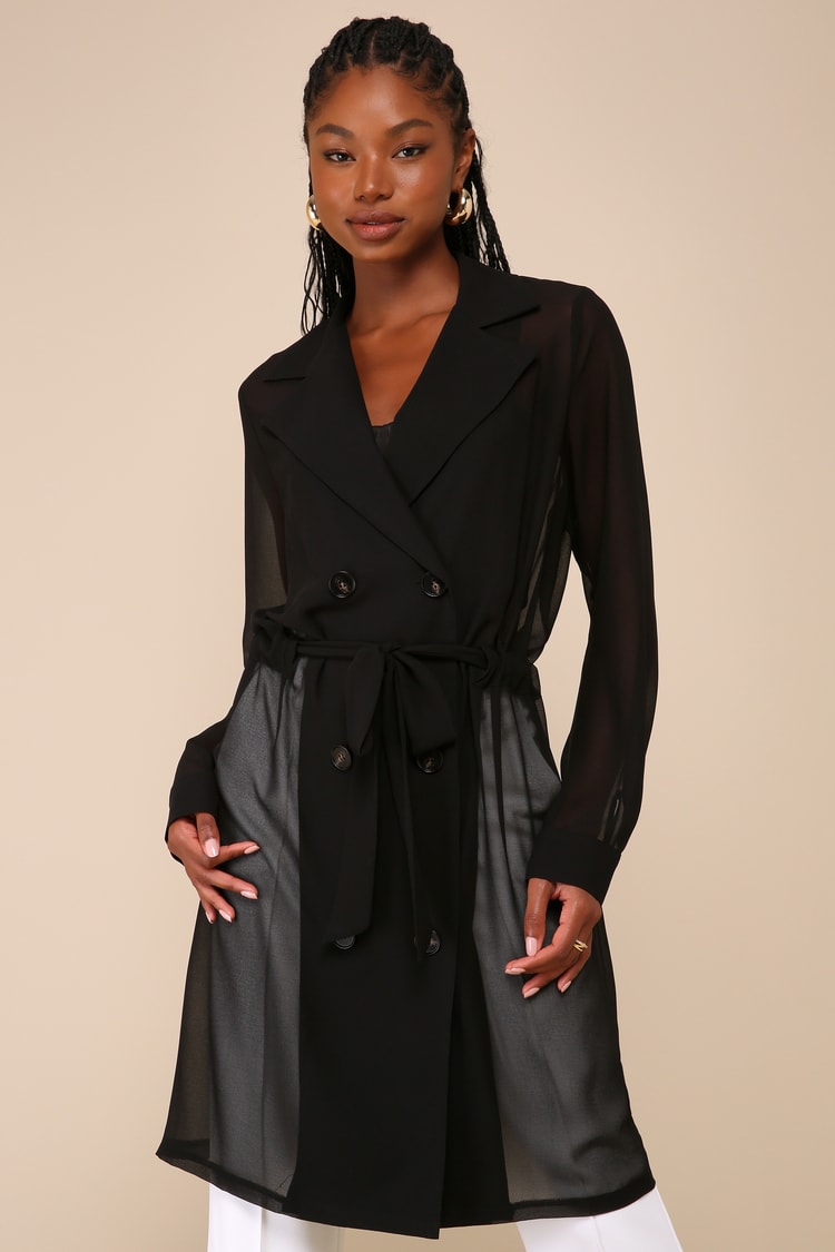 Sheer Black Trench Coat - Chiffon Trench Coat - Black Robe - Lulus