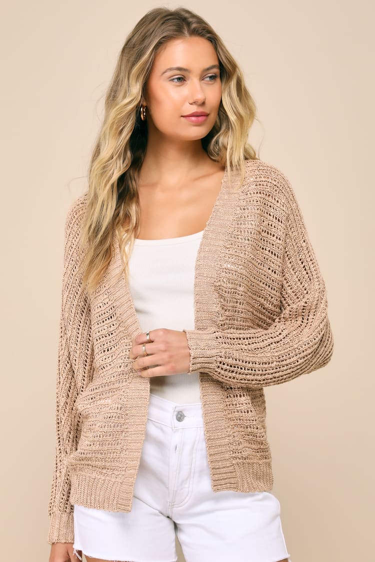 Tan Loose-Knit Sweater - Sheer Sweater - Open-Front Cardigan - Lulus