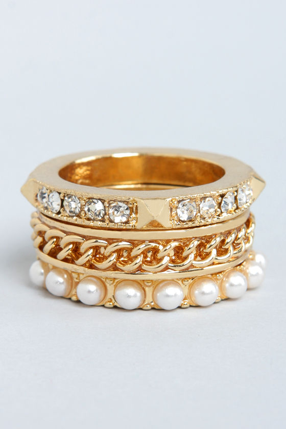 Lovely Gold Ring Set - Stacking Rings - Pearl Ring - $14.00 - Lulus