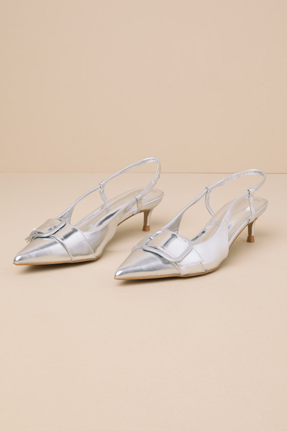metallic kitten heels