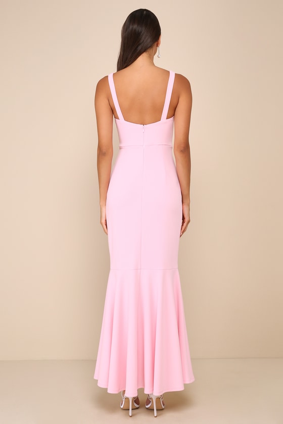 Lulus Romantic Destiny Light Pink Square Neck Trumpet Maxi Dress In Light Pink