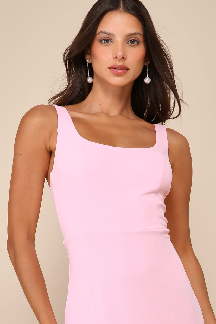 chinese dress ladies Light pink rose pattern square neck mini dress – remulia main image 0