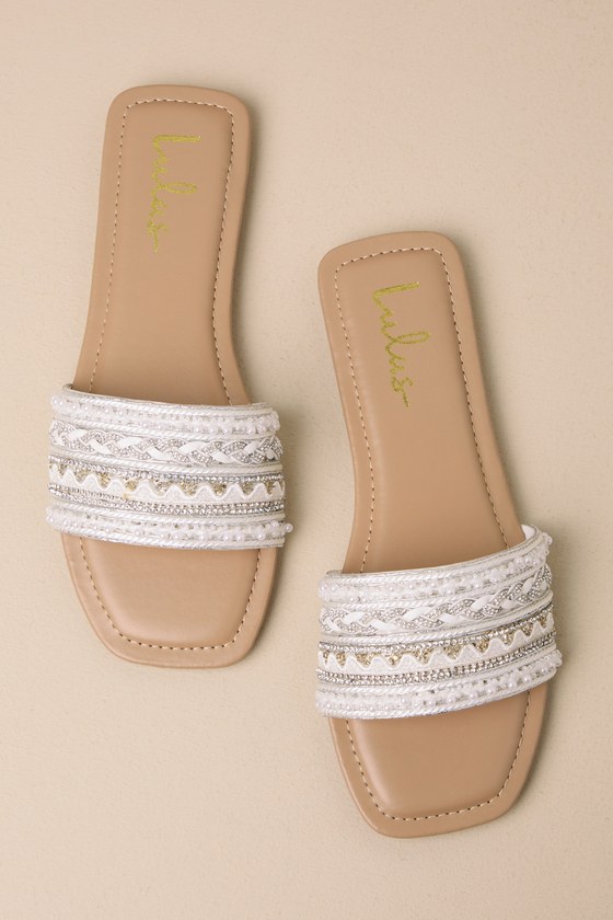 Safiyya Silver Multi Rhinestone Embellished Slide Sandals 2