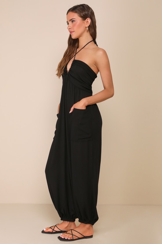 Relaxed Perfection Black Cutout Halter Jogger Jumpsuit 4