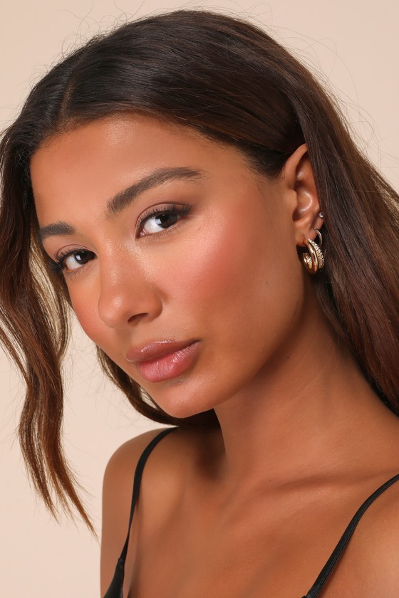LULUS ENDLESS DAZZLE GOLD RHINESTONE LAYERED HOOP EARRINGS