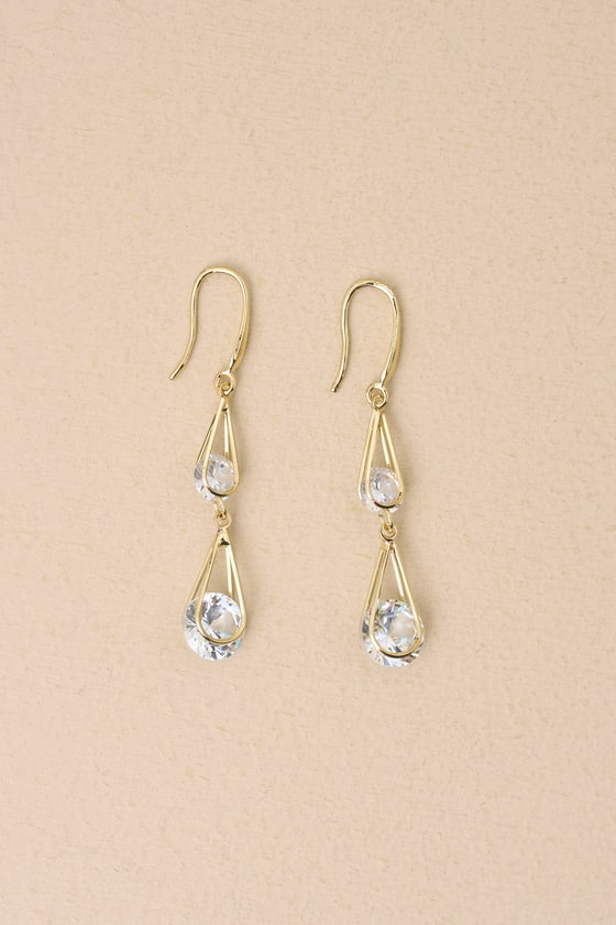 Lulus Coveted Glitter Gold Rhinestone Tiered Drop Earrings