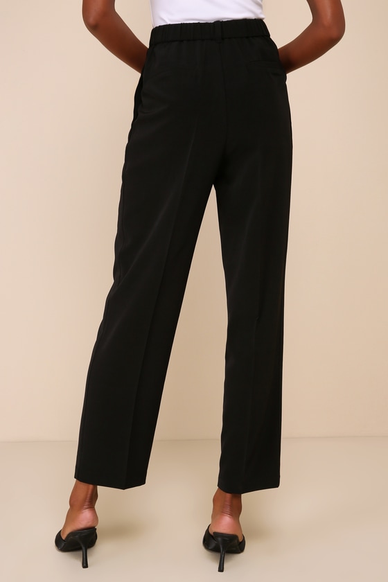 Lulus Sophisticated Company Black Straight Trouser Pants In Black