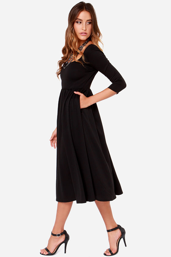Pretty Black Dress - Open Back Dress - Midi Dress - $48.00