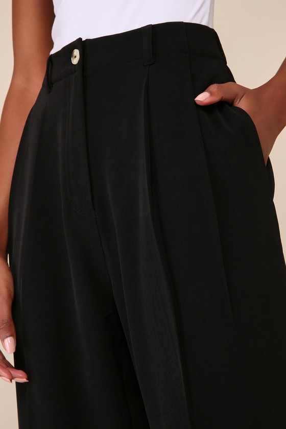 Lulus Sophisticated Company Black Straight Trouser Pants In Black