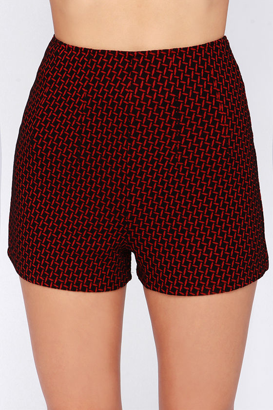 Cute Black and Red Shorts High Waisted Shorts Print Shorts 41.00
