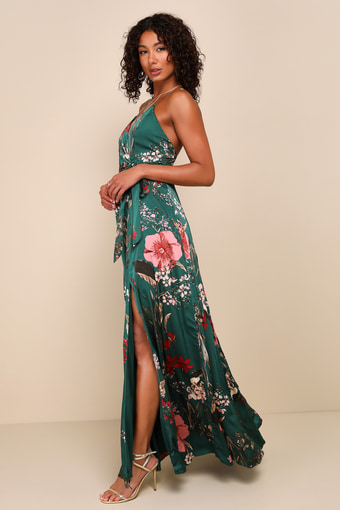 Still the One Emerald Green Floral Print Satin Maxi Dress 7