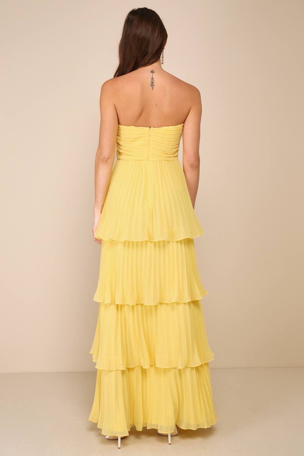 Seriously Sensational Yellow Strapless Tiered Maxi Dress