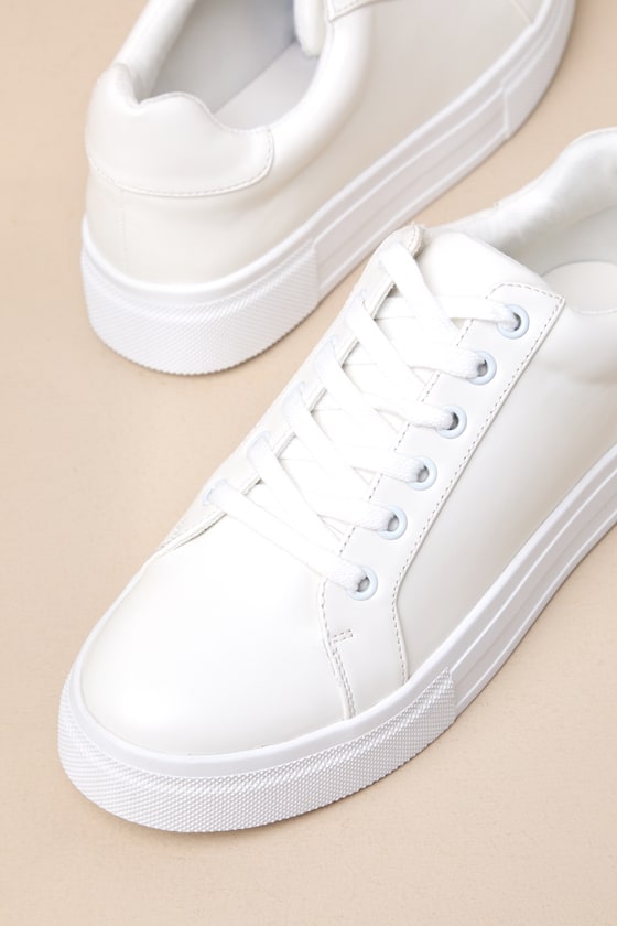 Lulus Lannie White Lace-up Flatform Sneakers In White